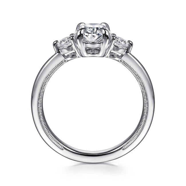 14K White Gold Oval Three Stone Diamond Engagement Ring