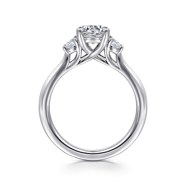 14K White Gold Round 3 Stone Diamond Engagement Ring