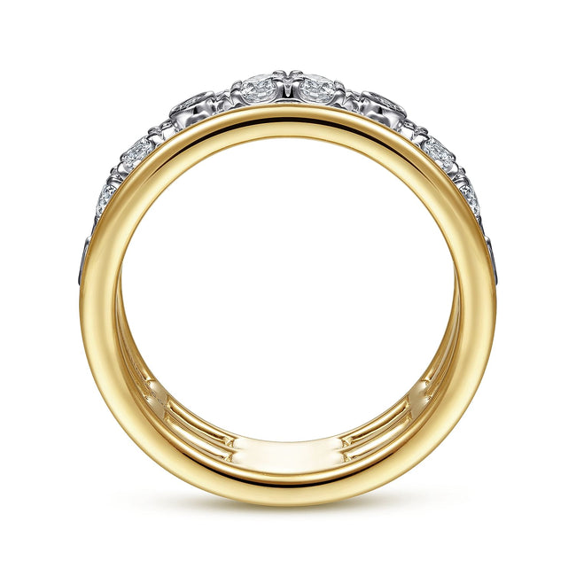 14K White-Yellow Gold Three Row Diamond Open Ring