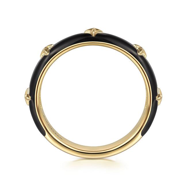 14K Yellow Gold Star Split Stackable with Black Enamel