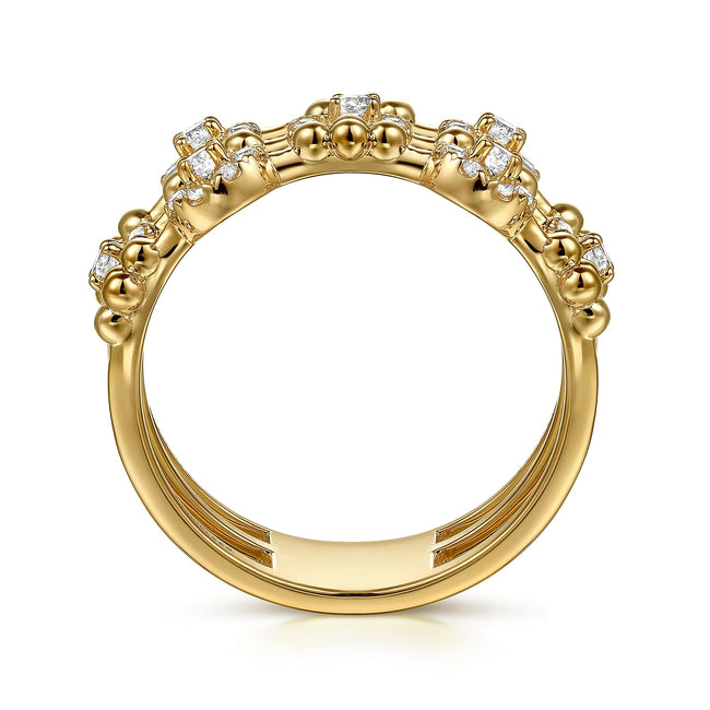 14K Yellow Gold Bujukan Diamond Cluster Wide Band Ring