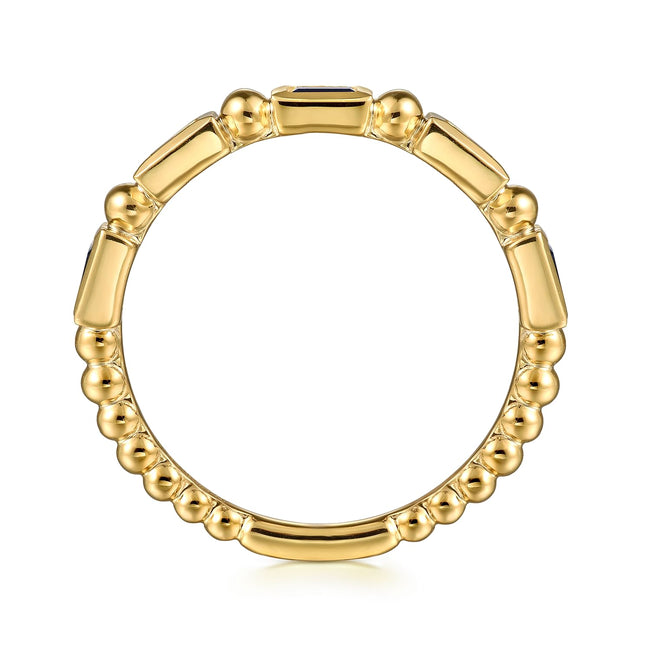 14K Yellow Gold Blue Sapphire Geometric Stackable Ring