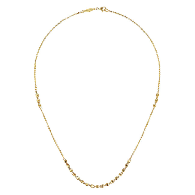 18 Inch 14K Yellow Gold Beaded Station Necklace