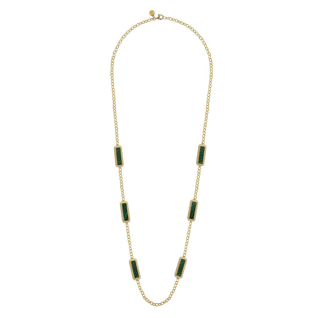 14K Yellow Gold Malachite and Rope Station Necklace
