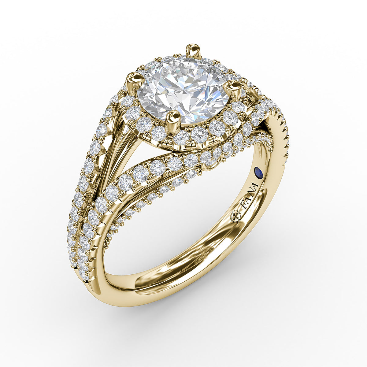 Round Cut with Halo and Dramatic Split Band