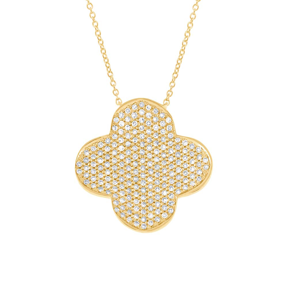 0.63Ct 14K Y/G Diamond Pave Clover Necklace