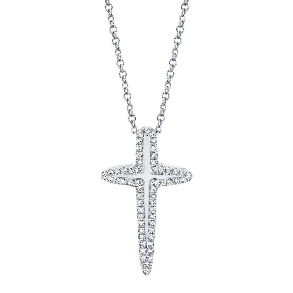 0.13Ct 14K W/G Diamond Cross Necklace