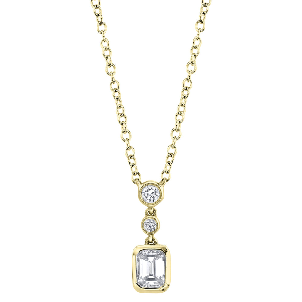 0.23Ct 14K Y/G Diamond Emerald Bezel Necklace