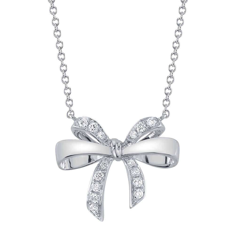 0.14Ct 14K W/G Diamond Bow Necklace