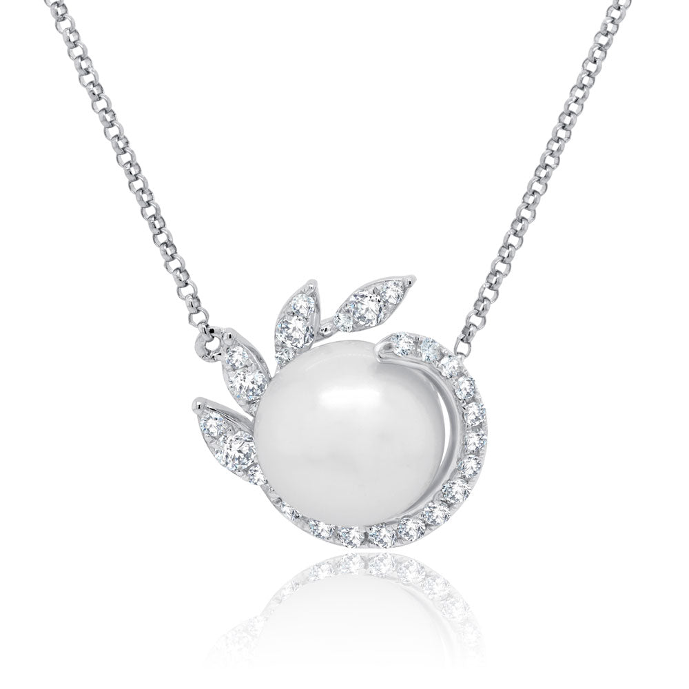 0.25Ct 14K W/G Diamond & Cultured Pearl Necklace