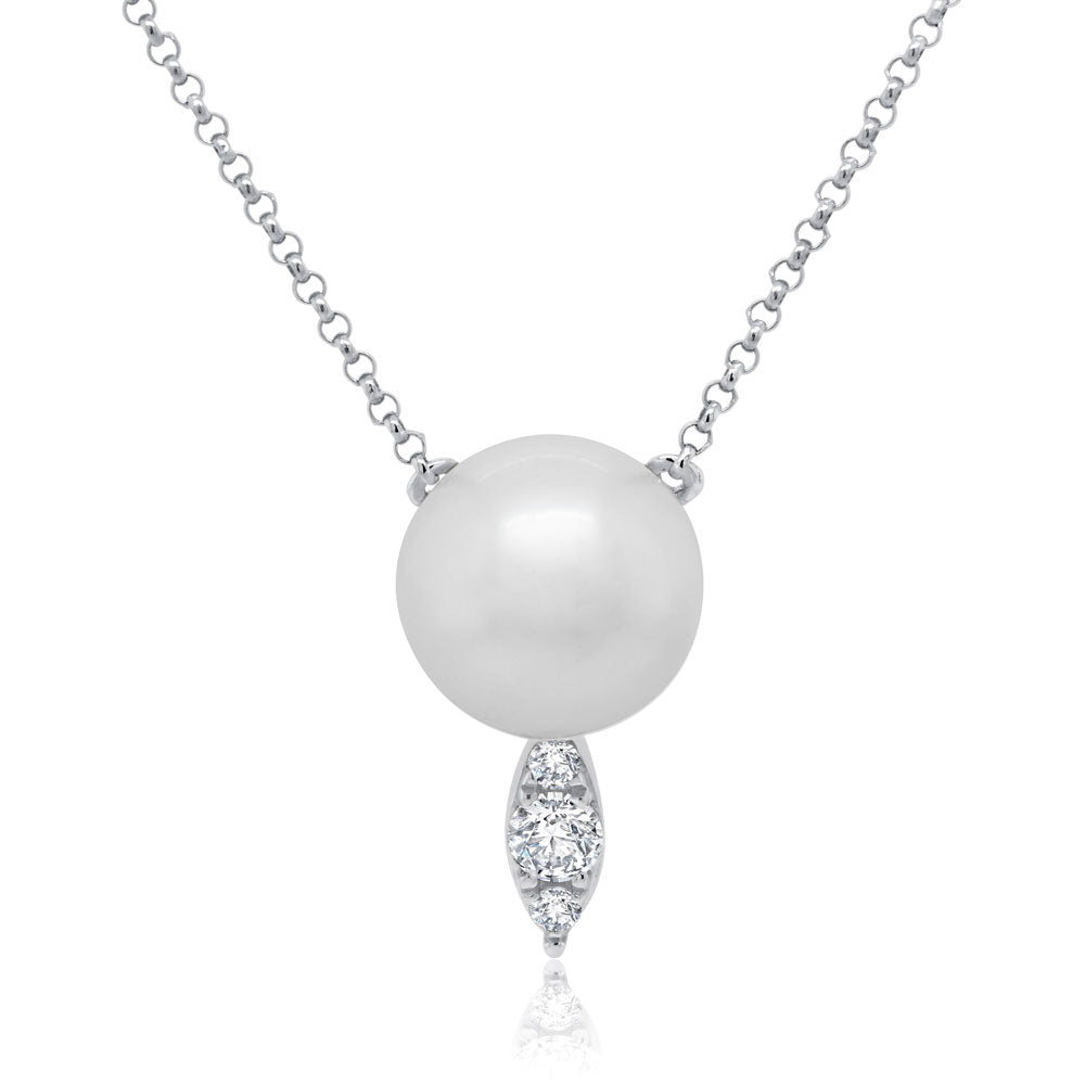 0.11Ct 14K W/G Diamond & Cultured Pearl Necklace