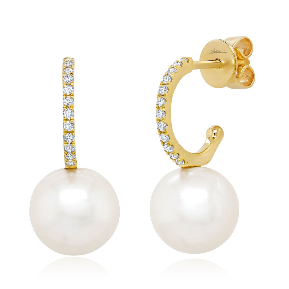 0.09Ct 14K Y/G Diamond & Cultured Pearl Earring