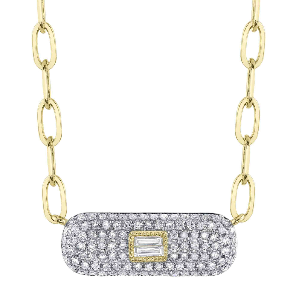 0.61Ct 14K Y/G Diamond Baguette Paper Clip Link Necklace