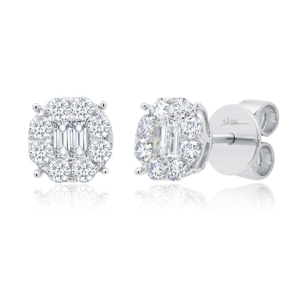 0.57Ct 14K W/G Diamond Baguette Stud Earring
