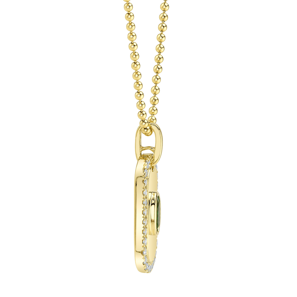0.19Ct Diamond & 0.21Ct Emerald 14K Y/G Oval Dog Tag Ball Chain Necklace
