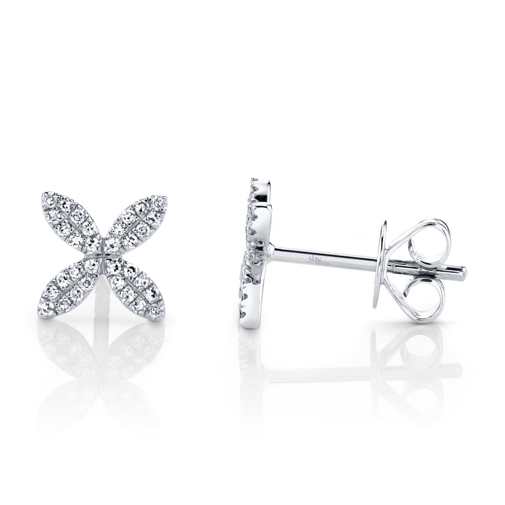 0.16Ct 14K W/G Diamond Flower Stud Earring