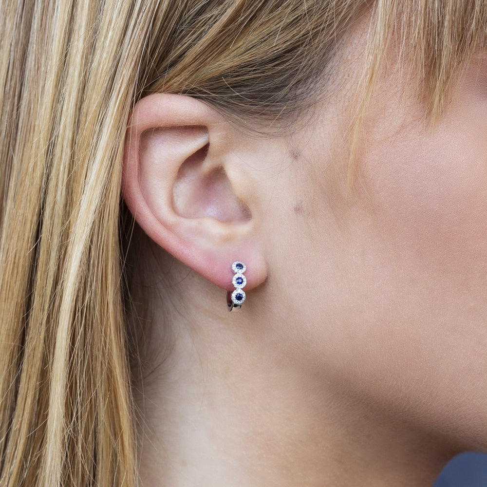 0.15Ct Diamond & 0.30Ct Blue Sapphire 14K W/G Huggie Earring