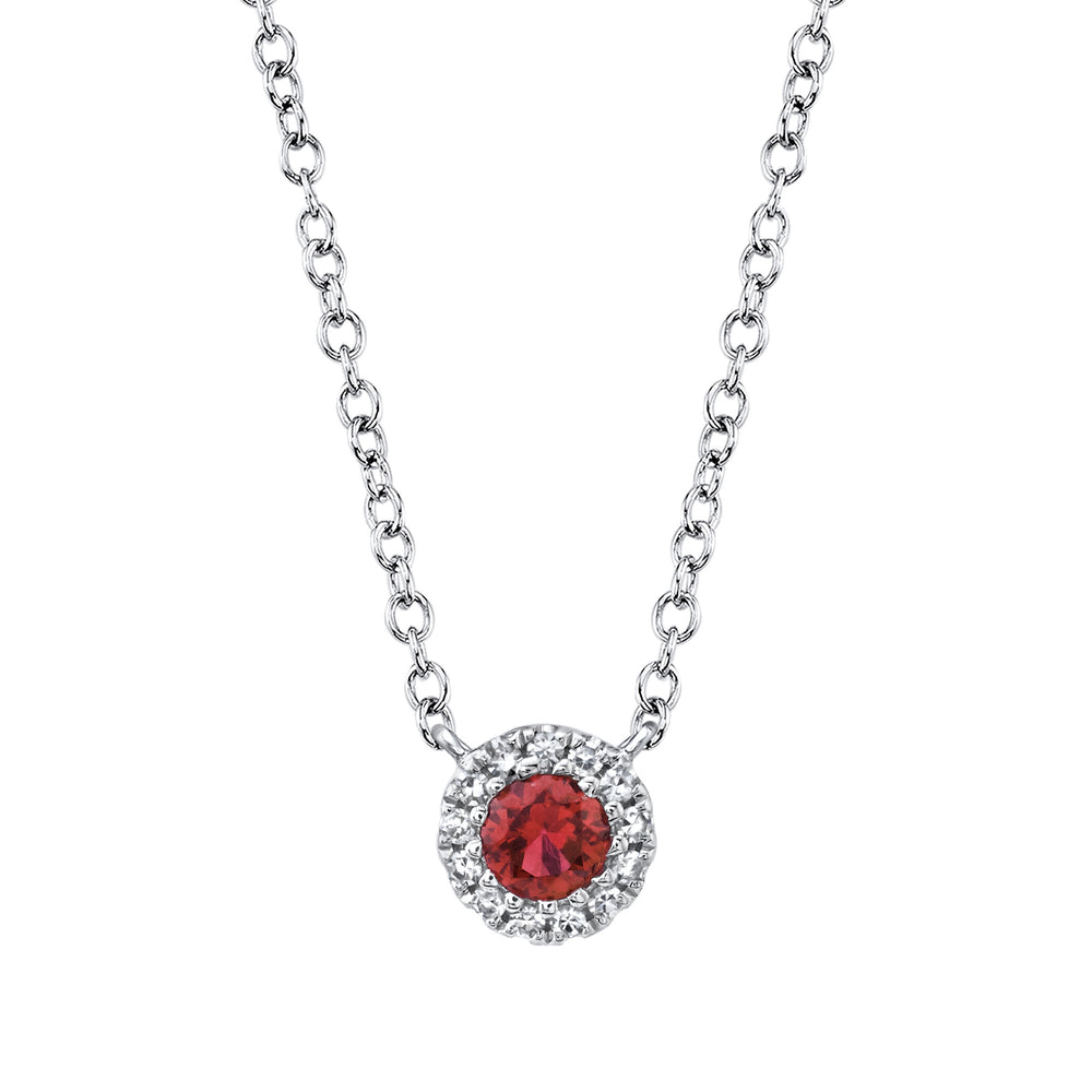 0.04Ct Diamond & 0.14Ct Ruby 14K W/G Necklace