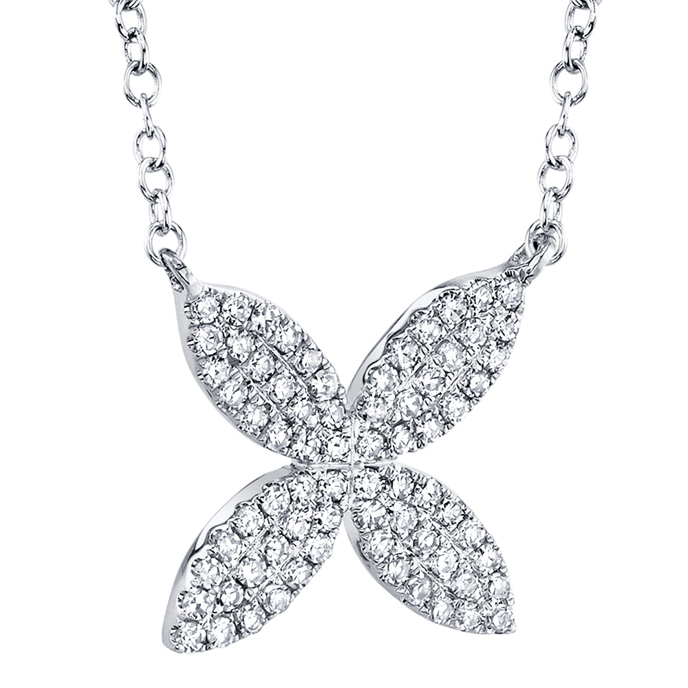 0.20Ct 14K W/G Diamond Flower Necklace