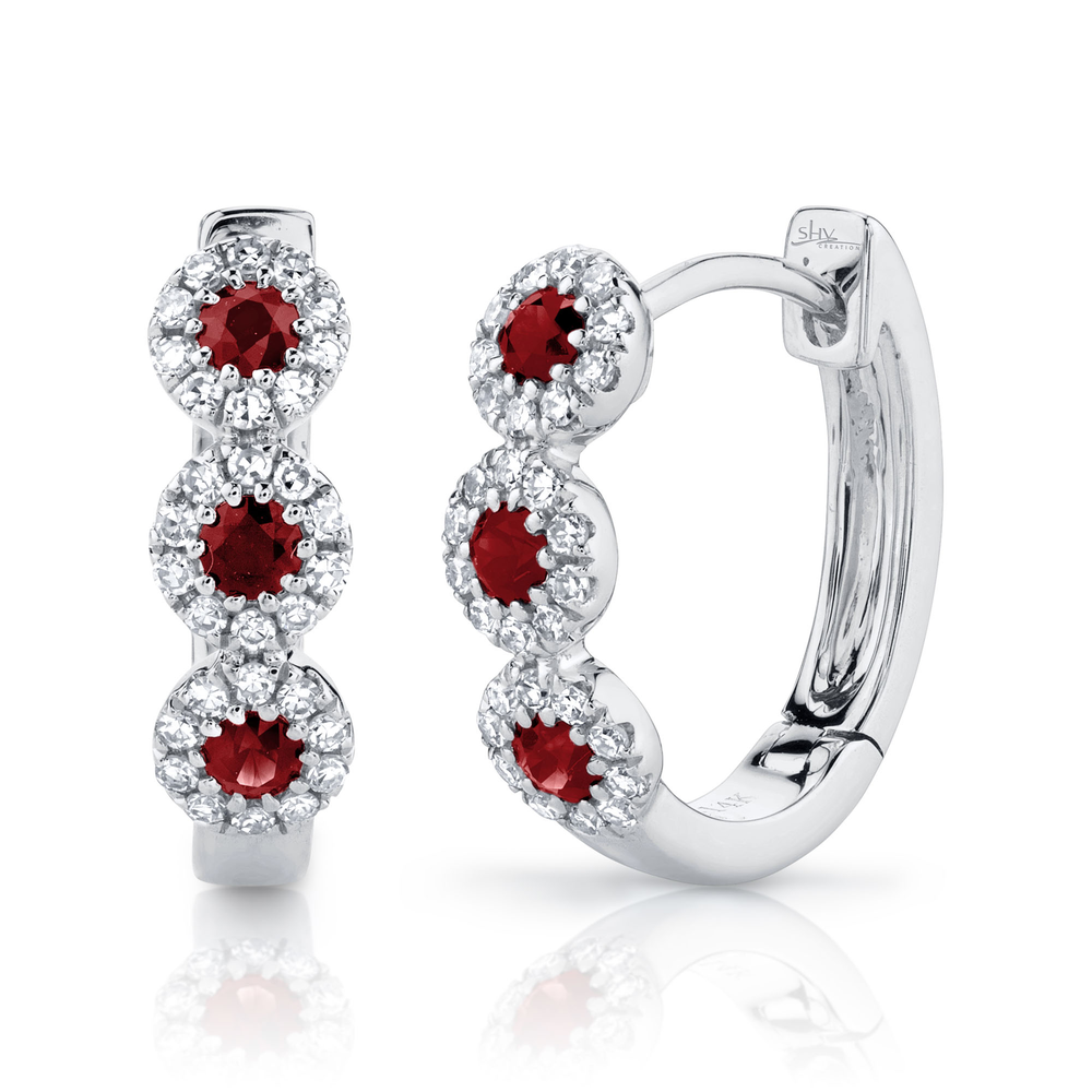 0.15Ct Diamond & 0.29Ct Ruby 14K W/G Huggie Earring
