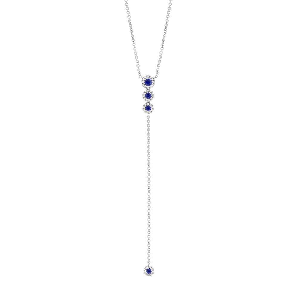 0.12Ct Diamond & 0.22Ct Blue Sapphire 14K W/G Lariat Necklace