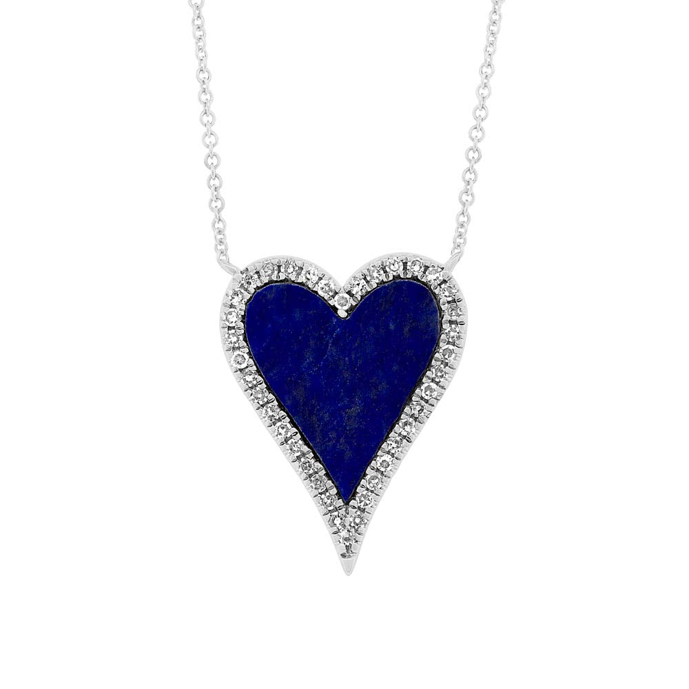 0.09Ct Diamond & 0.84Ct Lapis 14K W/G Heart Necklace
