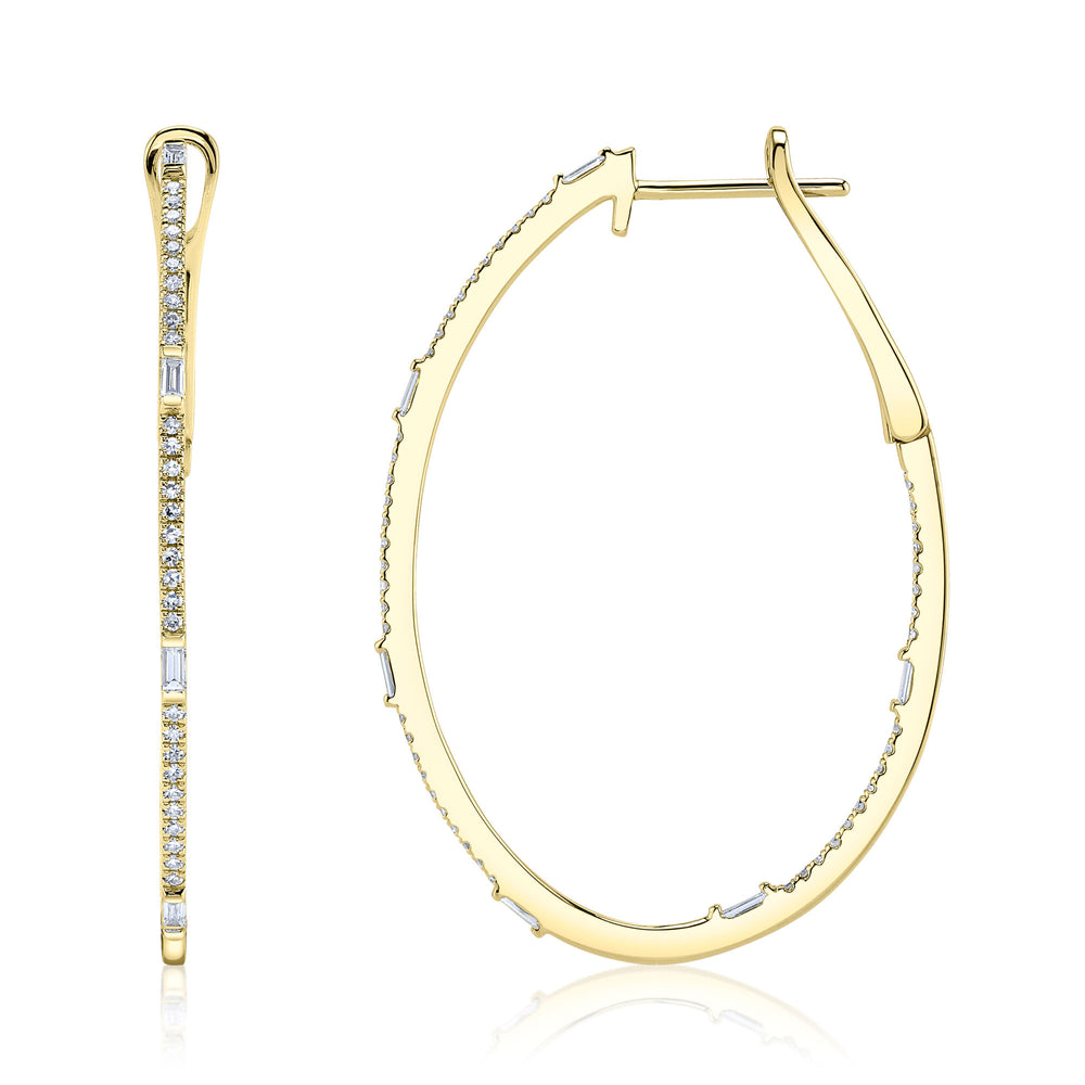 0.44Ct 14K Y/G Diamond Baguette Oval Hoop Earring