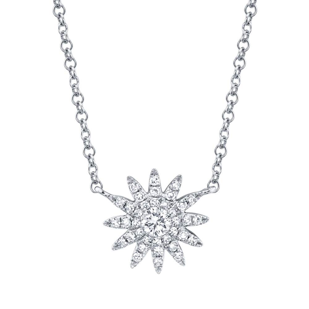 0.15Ct 14K W/G Diamond Starburst Necklace