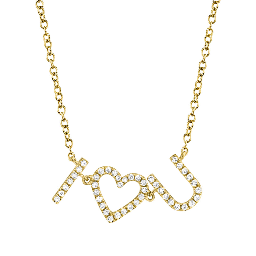 0.12Ct 14K Y/G Diamond "I Heart U" Necklace