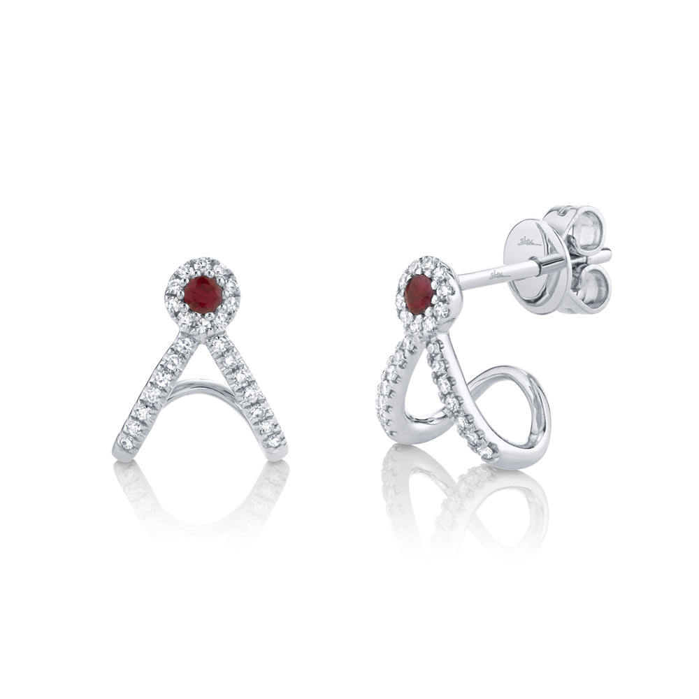 0.12Ct Diamond & 0.10Ct Ruby 14K W/G Earring