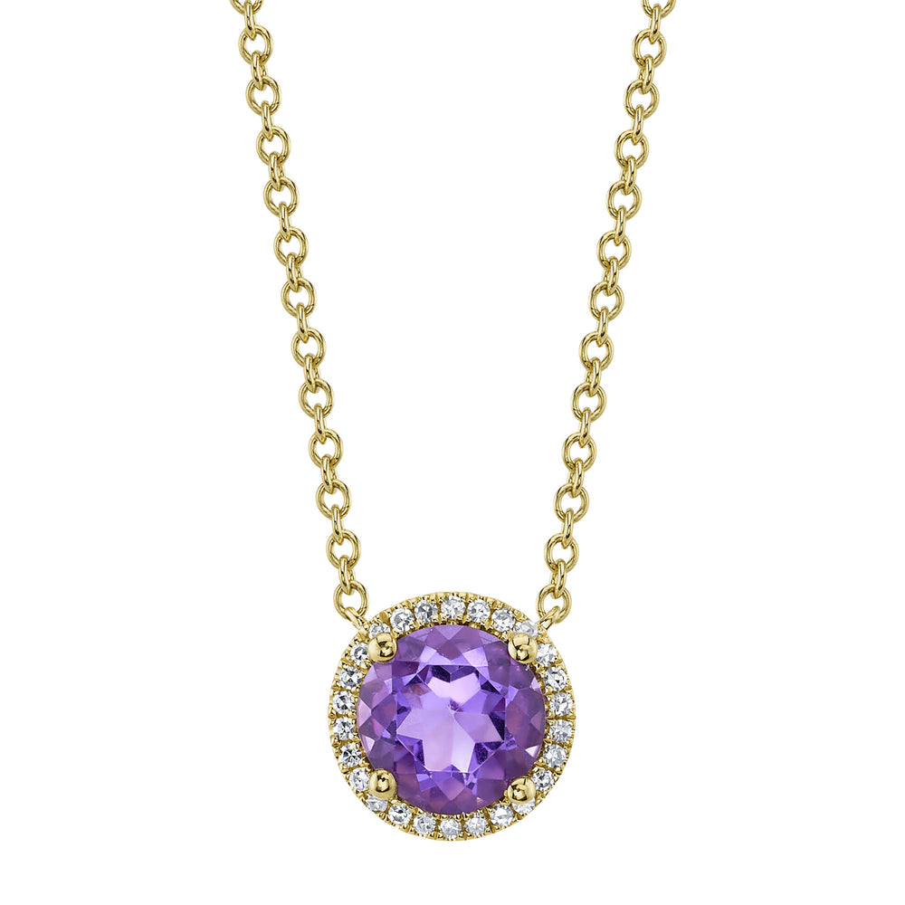 0.08Ct Diamond & 1.10Ct Amethyst 14K Y/G Necklace