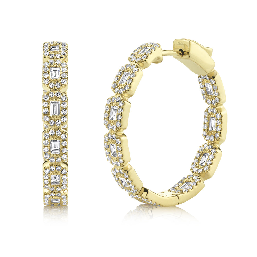 1.35Ct 14K Y/G Diamond Baguette Hoop Earring