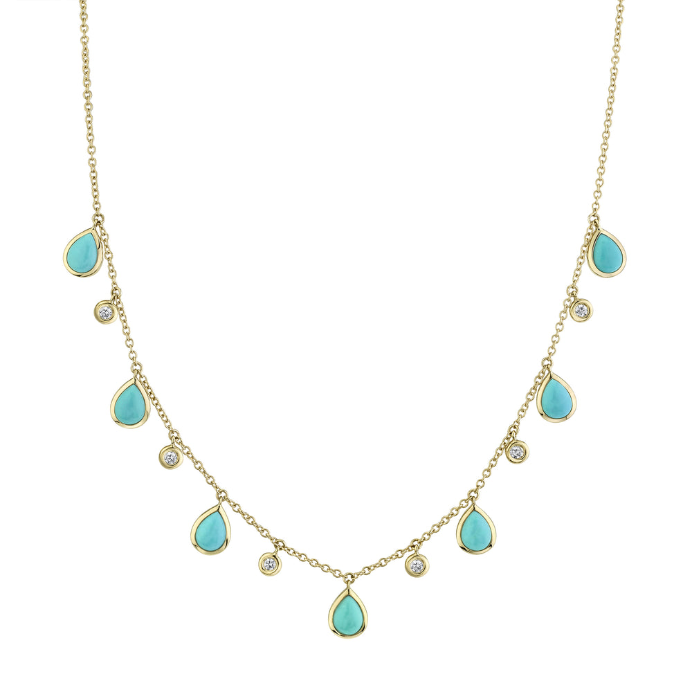 0.25Ct Diamond & 5.49Ct Composite Turquoise 14K Y/G Necklace