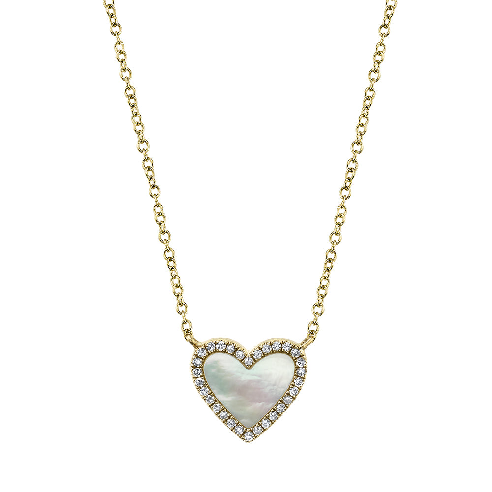 0.09Ct Diamond & 0.56Ct Mother Of Pearl 14K Y/G Heart Necklace