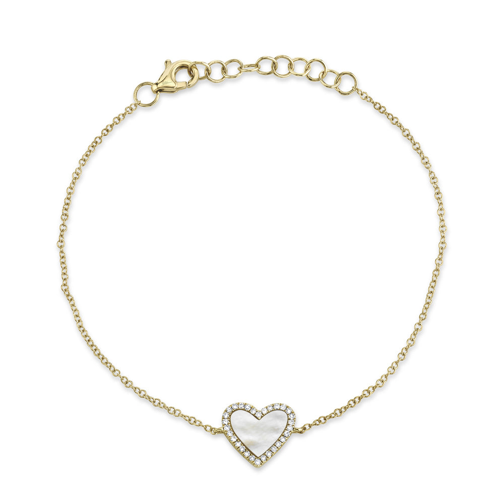 0.09Ct Diamond & 0.56Ct Mother Of Pearl 14K Y/G Heart Bracelet