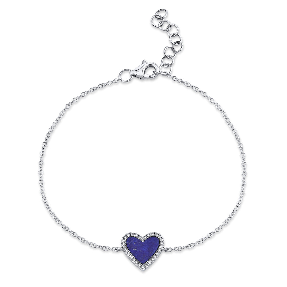 0.09Ct Diamond & 0.60Ct Lapis 14K W/G Heart Bracelet