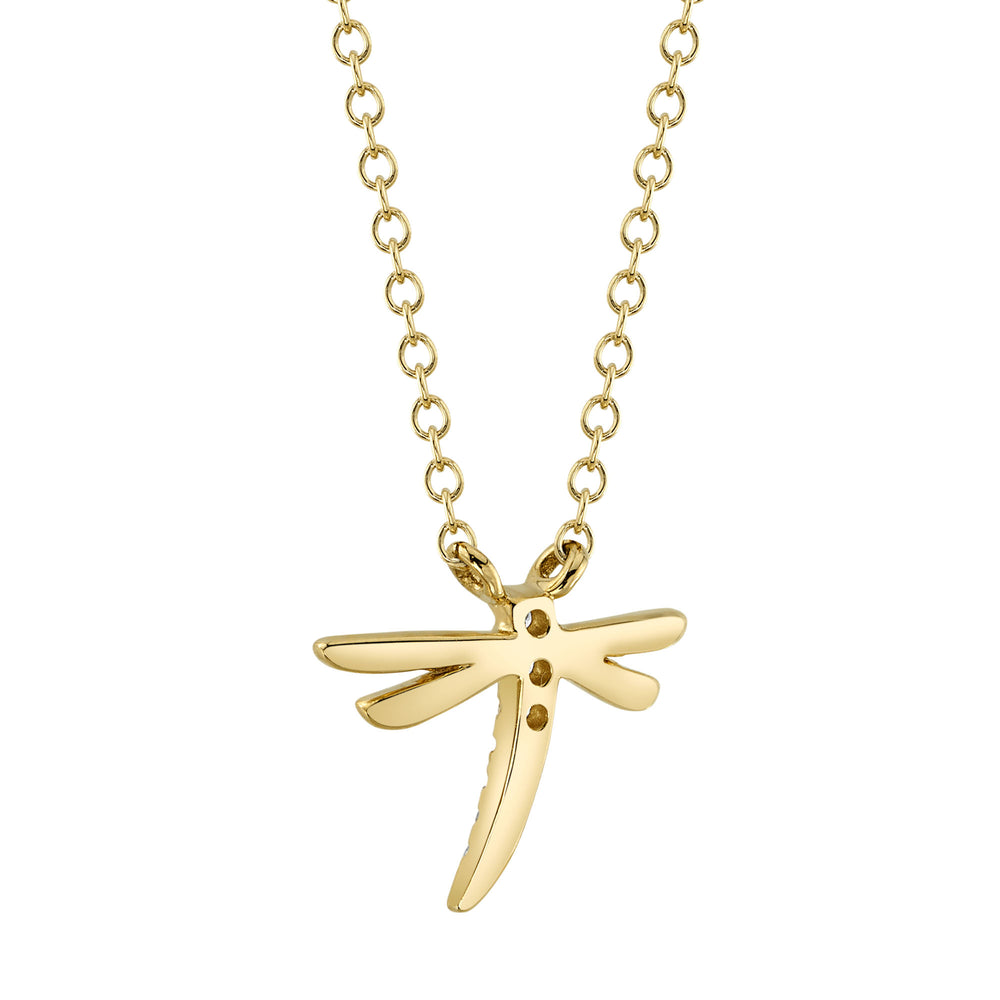 0.08Ct 14K Y/G Diamond Dragonfly Matte Necklace