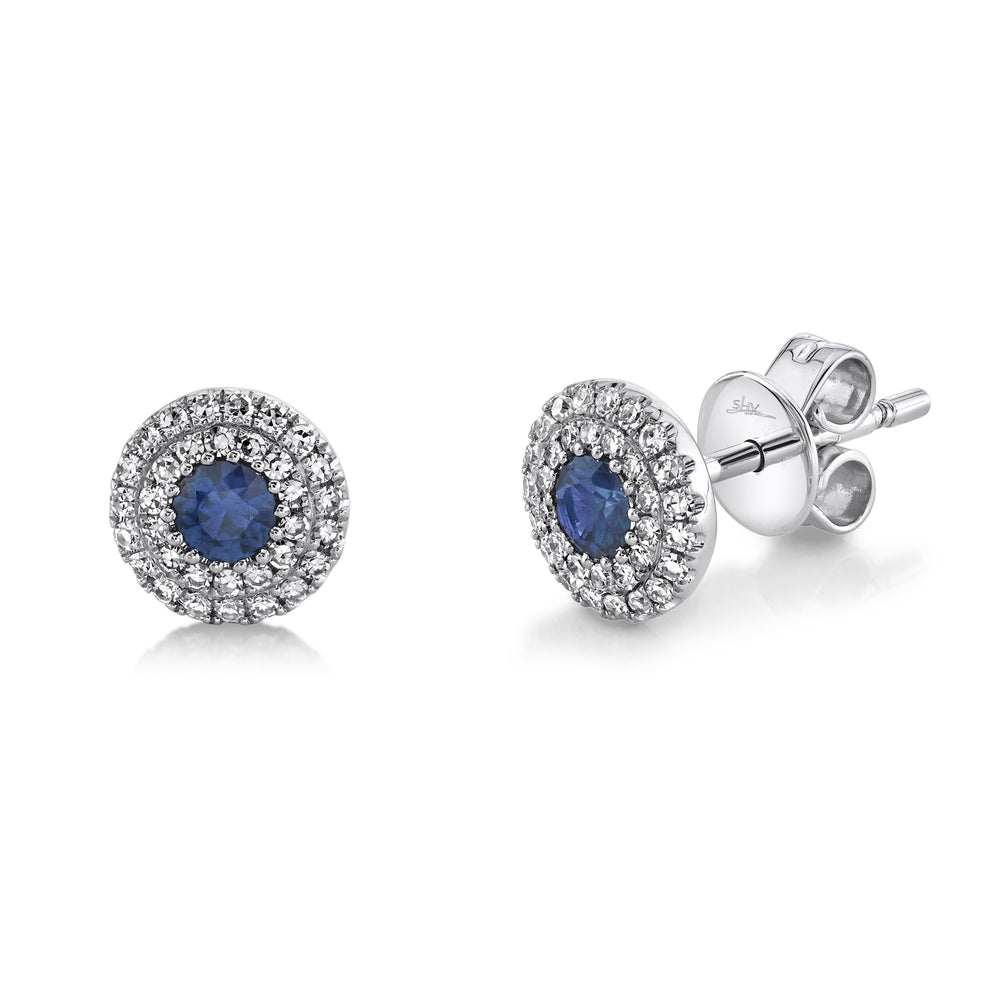 0.20Ct Diamond & 0.24Ct Blue Sapphire 14K W/G Stud Earring