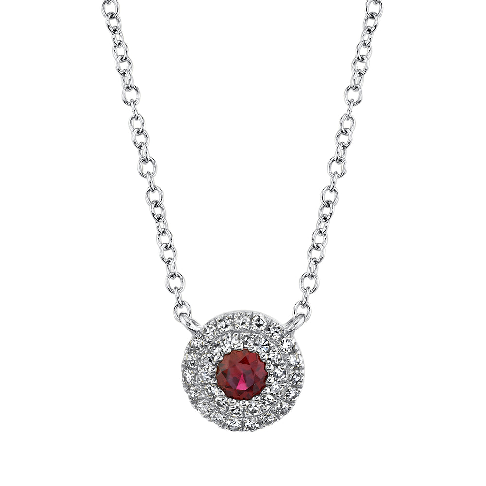 0.10Ct Diamond & 0.14Ct Ruby 14K W/G Necklace