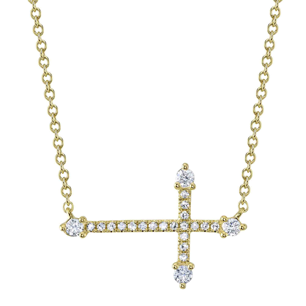0.17Ct 14K Y/G Diamond Sideway Cross Necklace