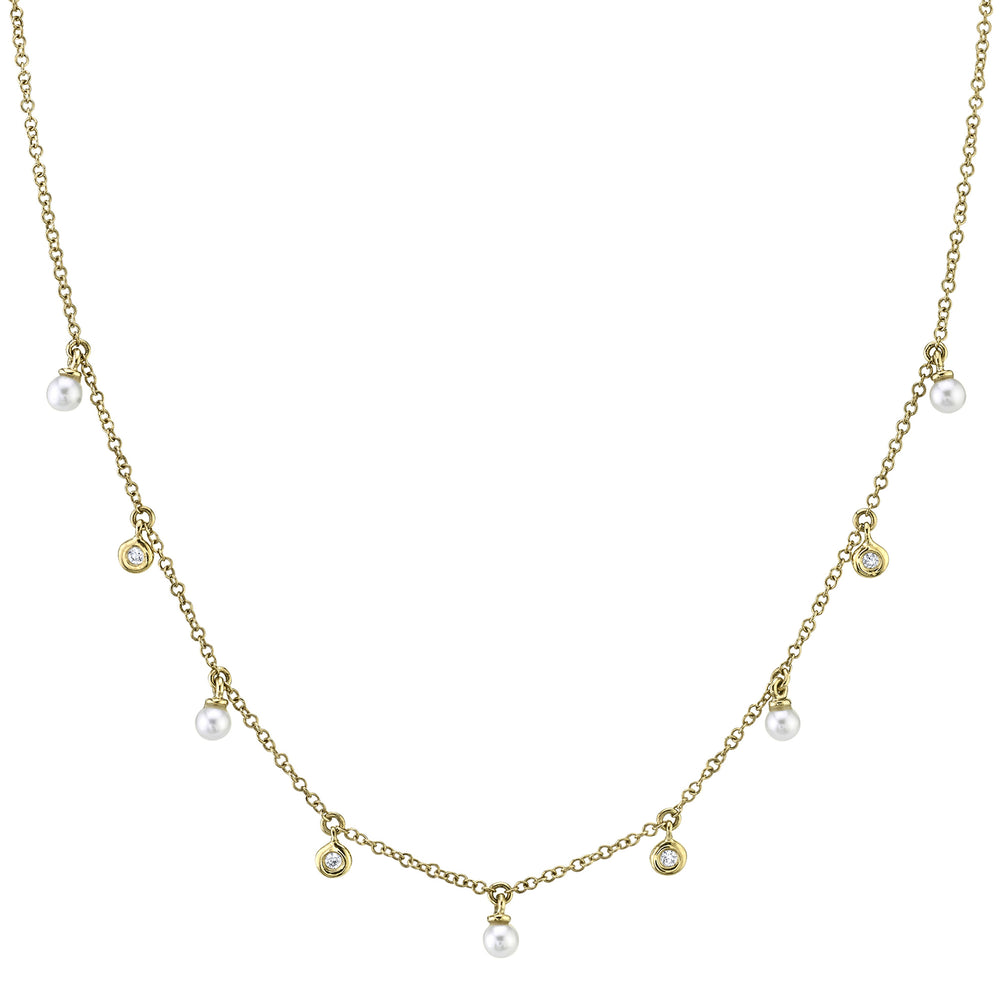 0.04Ct 14K Y/G Diamond & Cultured Pearl Necklace
