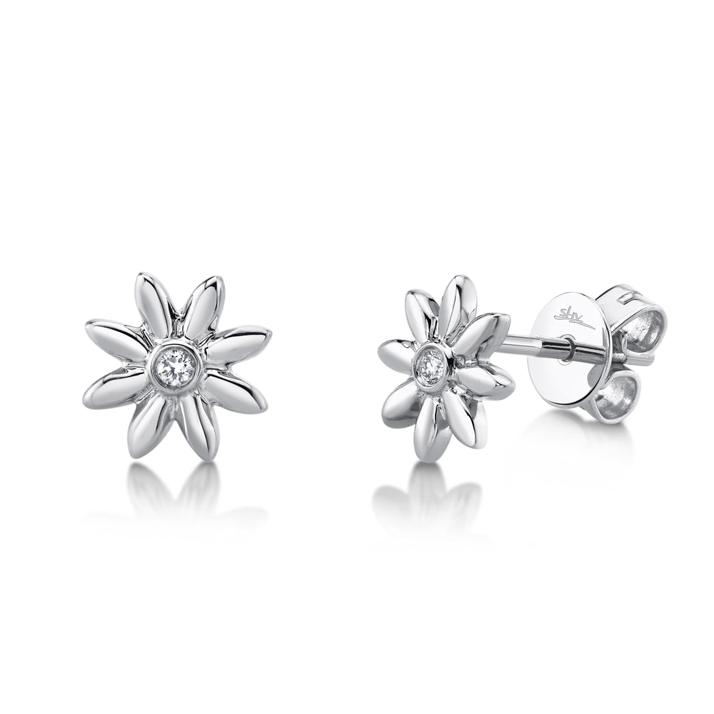 0.03Ct 14K W/G Diamond Bezel Flower Stud Earring