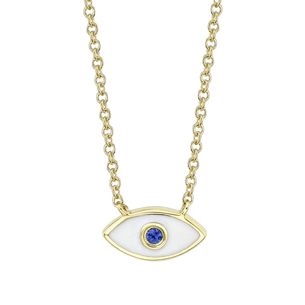 0.03Ct Blue Sapphire & White Enamel 14K Y/G Eye Necklace