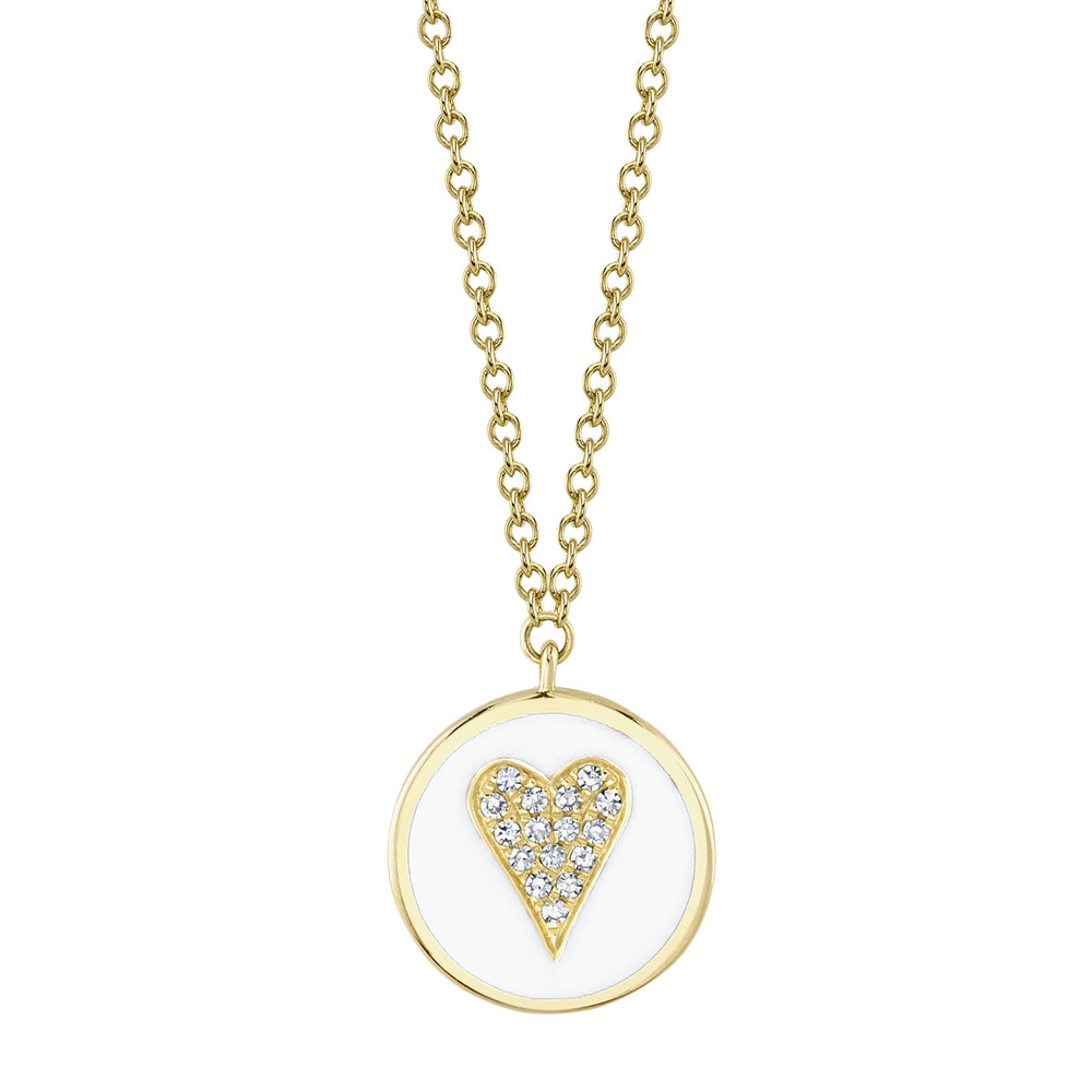 0.04Ct Diamond & White Enamel 14K Y/G Heart Necklace