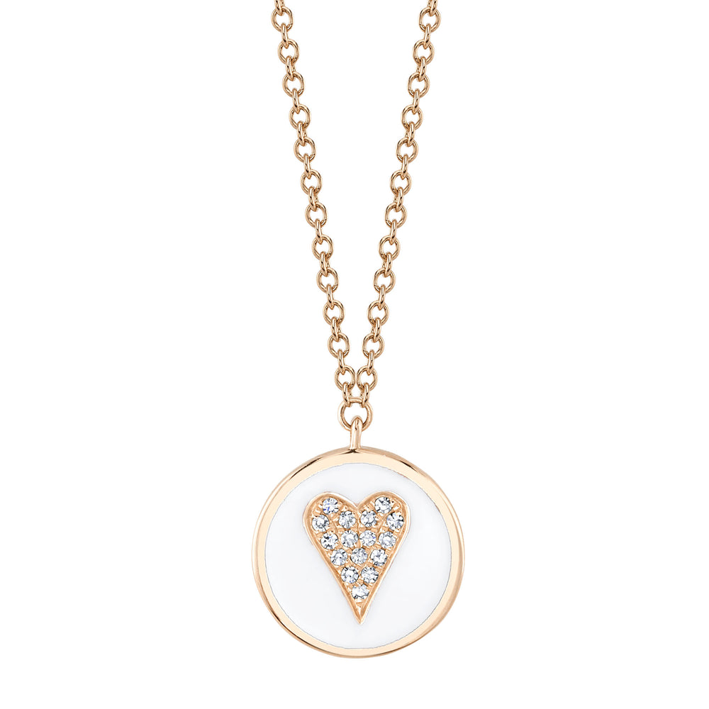 0.04Ct Diamond & White Enamel 14K R/G Heart Necklace