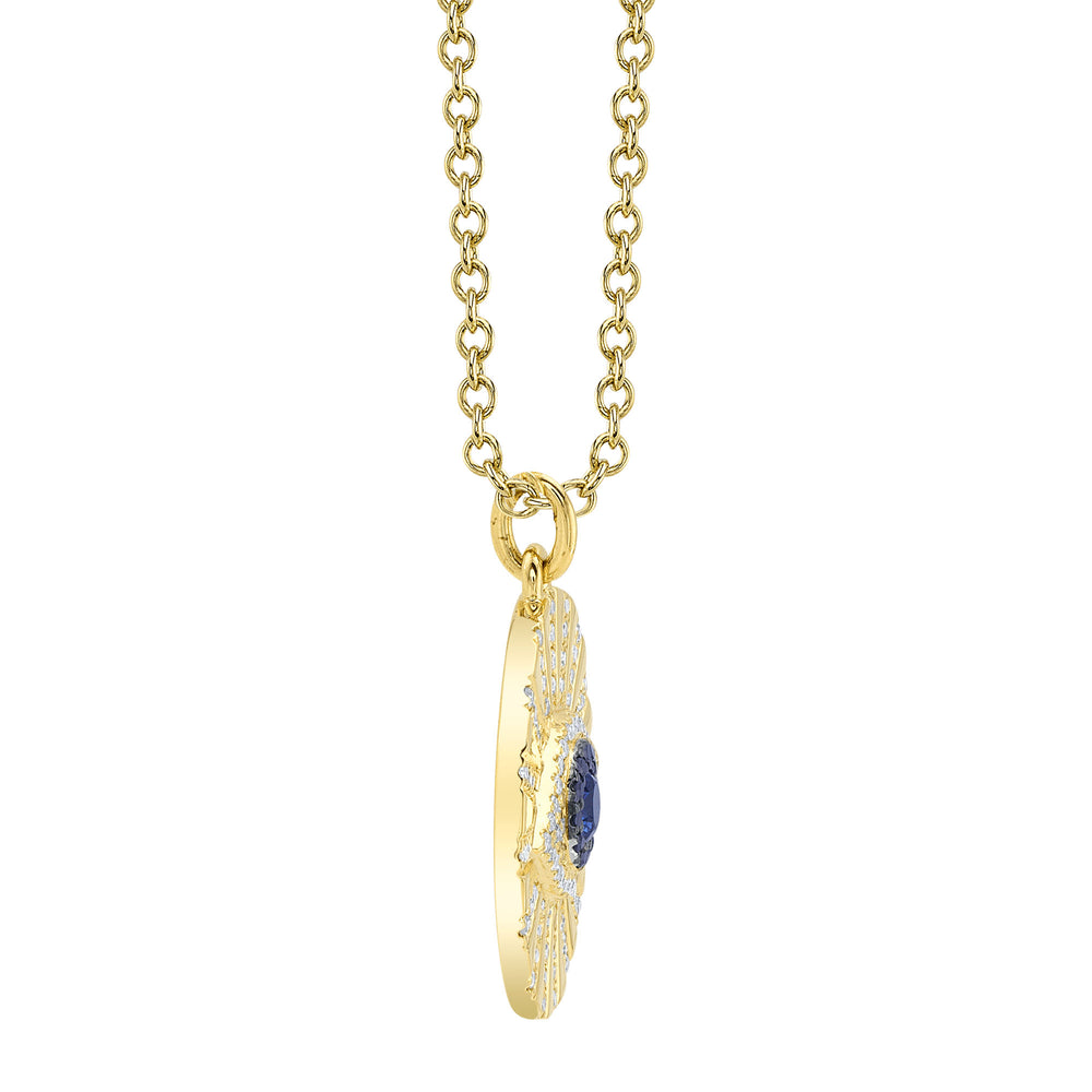 0.23Ct Black & White Diamond & 0.15Ct Blue Sapphire 14K Y/G Eye Necklace