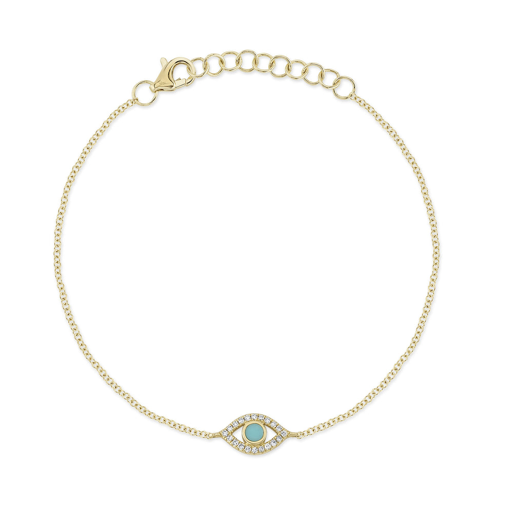 0.06Ct Diamond & 0.07Ct Composite Turquoise 14K Y/G Eye Bracelet
