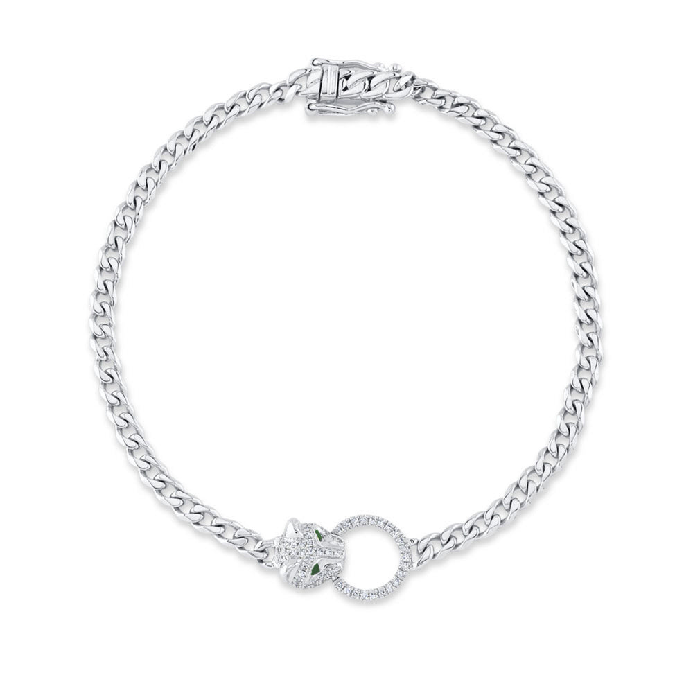 0.16Ct Diamond & 0.03Ct Emerald 14K W/G Panther Link Bracelet