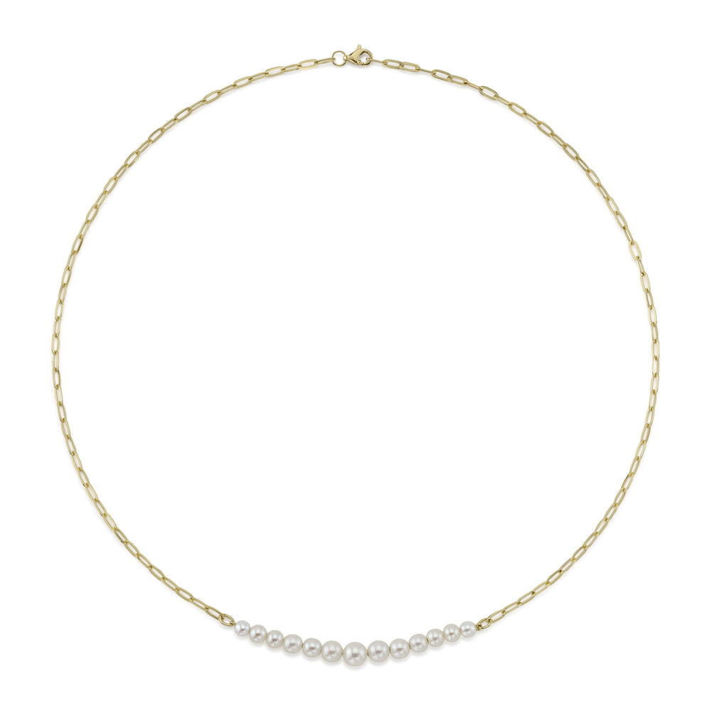 14K Y/G Cultured Pearl Paper Clip Link Necklace