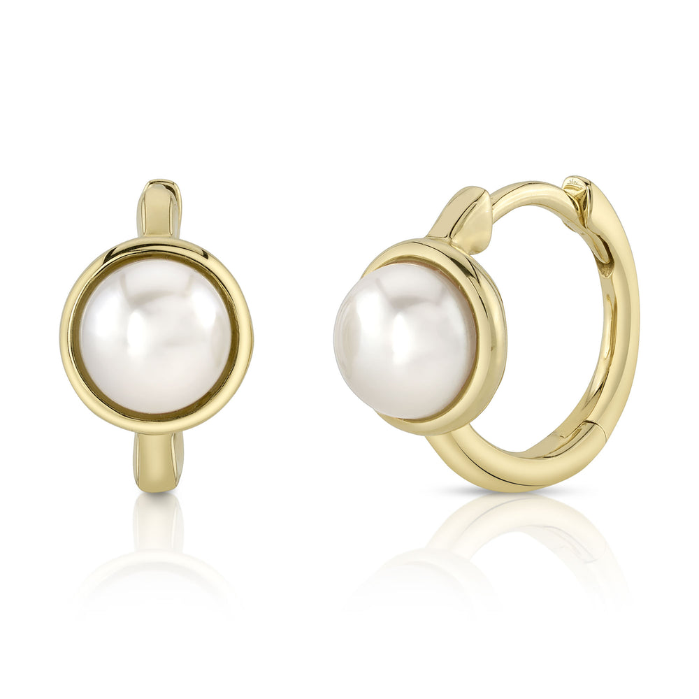 14K Y/G Cultured Pearl Huggie Earring